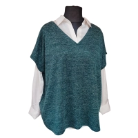 Kamizelka swetrowa damska ze srebrną niteczką - butelkowa zieleń